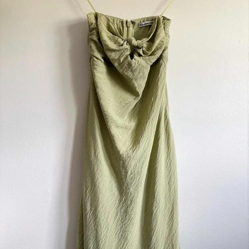 Abercrombie & Fitch Strapless Twist-Front Maxi Dress in Light Green